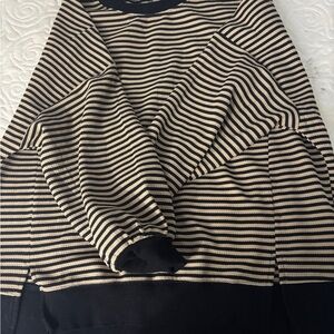 Amazon Black and Tan Striped Crew Neck Sweater